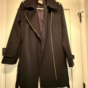 MICHAEL Michael Kors Black Trench Coat with Gold Accents